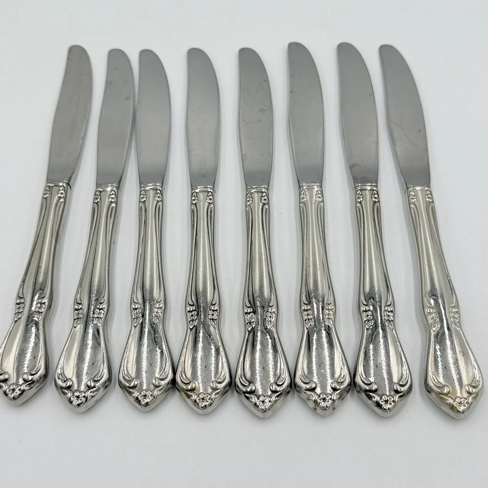 Oneidacraft Deluxe Chateau Dinner Knives Set of 8 Stainless Steel Flatware 8.5
